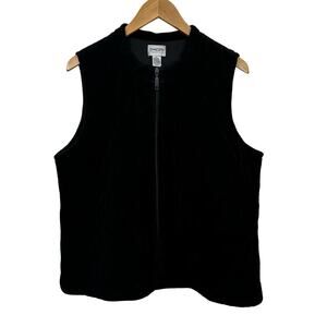 Chico's Travelers Quilted Vest Womens Size 2 Large Black‎ Full Zip Crew Stretch
